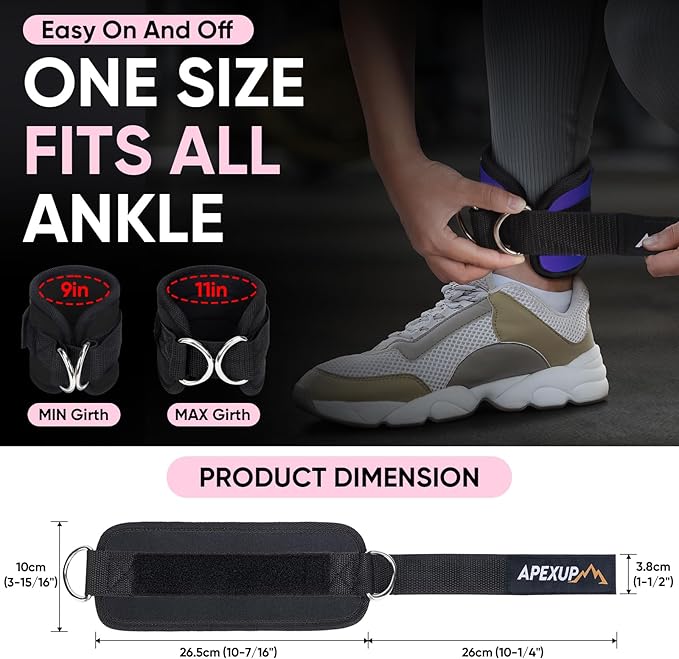 APEXUP Ankle Strap for Cable Machine, Ankle Resistance Bands, Cable Kick Back Straps for Gym, Glute Workouts, Leg Extensions, Adjustable Straps with Neoprene Padding