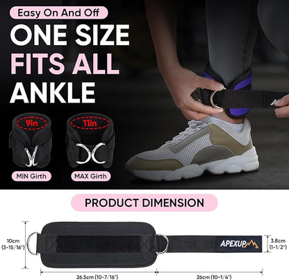 APEXUP Ankle Strap for Cable Machine, Ankle Resistance Bands, Cable Kick Back Straps for Gym, Glute Workouts, Leg Extensions, Adjustable Straps with Neoprene Padding