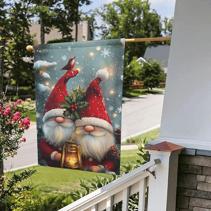 Gnomes Red Garden Flag 12x18 In Double Sided Yard Flags Lawn Sign Decor No Flagstand