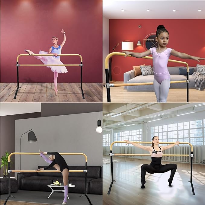 Ballet Barre Portable for Home or Studio, Height Adjustable Bar for Stretch, Pilates, Dance or Active Workouts, Single or Double Bar, Kids and Adults