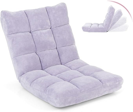Moccha 14-Position Floor Sofa, Folding Sofa Chair with Back Support, Memory Foam Floor Gaming Chairs for Adults, Adjustable Padded Couch Recliner, Chaise Lounge for Reading, Meditating (Light Purple)