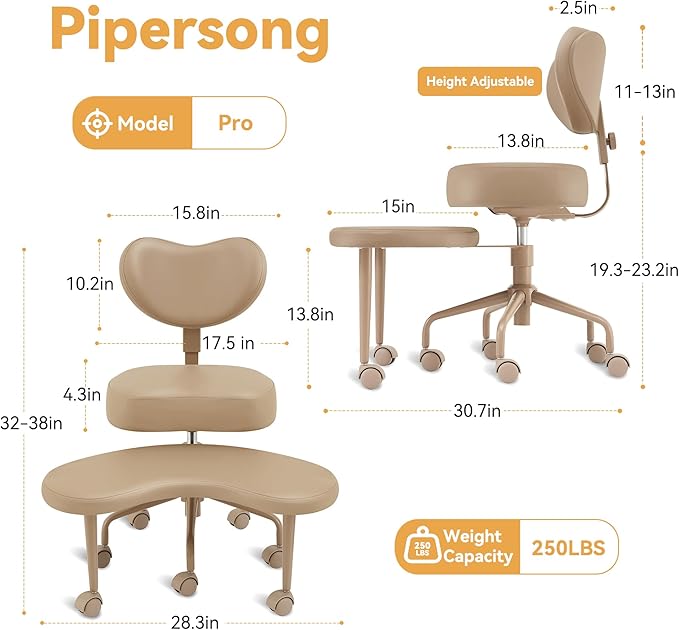 Meditation Cross Legged Chair PRO, ADHD Chair with Height Adjustable Backrest, Criss Cross Desk Use with Footrest and Wheels for Home Office, Flexible Design for Fidgety Sitters, Black