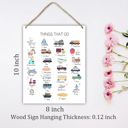 Transportation Alphabet Educational Gift for Girl Boy Daughter Son Teacher Gift Hanging Plaque With Rope Home Wall Decor Sign for Nursery Bedroom Playroom Classroom School -37
