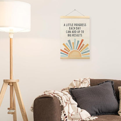 TLESKE Mental Health Inspirational Poster Hanger Frame, a Little Progress Each Day Special Education Wall Art Decor for Classroom Therapy Counseling Office Kids Room, Boho Sun Picture Prints, 12x16