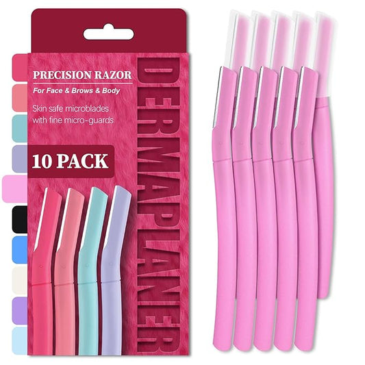 Dermaplane Razor for Women Face, Precision Face Razors for Women, Dermaplaning Tool, Eyebrow Razor, Skin-friendly Microblades with Protective Cap, 10 Count (Lavender)