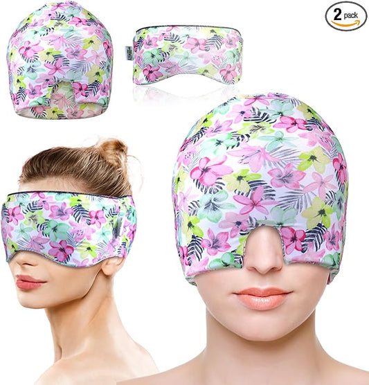 Migraine Relief Cap, Gel Cooling Eye Mask, Cooling Gel Relief 2 Pack Set, Hot/Cold Therapy, Natural Relief Cap, Instant Headache Relief, for Sinus, Puffy Eyes,Tension, Stress Relief