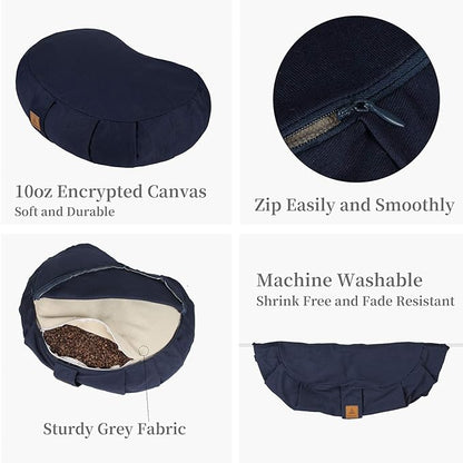 Round Zafu Meditation Cushion D=16" H=5.5" Zabuton Meditation Pillow Yoga Bolster Yoga Pillow Floor seat Zippered Organic Cotton Cover Natural Buckwheat kneeling pillow-Large