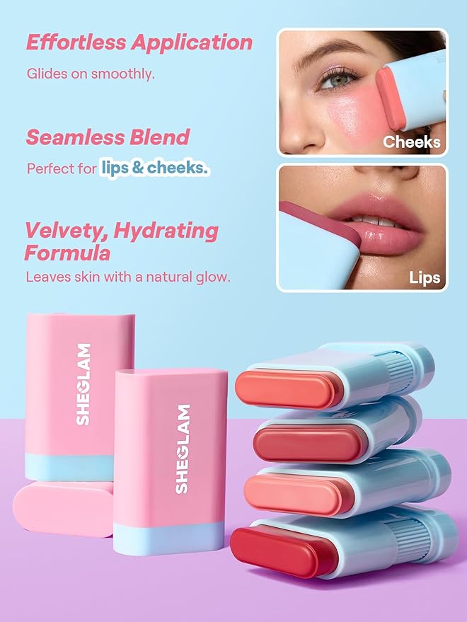 SHEGLAM Glass Glow Blush Stick Cream for Cheek and Lip, Waterproof Hydrating Tinted Solid Moisturizer Blendable Natural Grow Nude Face Blush Makeup-Cherry Express
