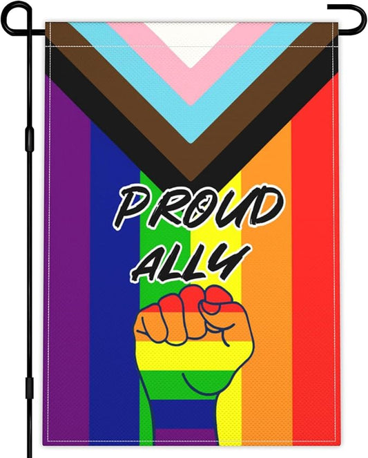 Pride Proud Ally Garden Flag 12x18 Inch LGBT Rainbow Garden Flag 3ply Polyester Double Sided for Outdoor House Yard Outside Garden Decor