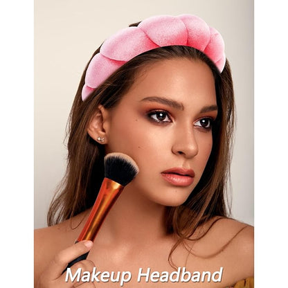 VELSCRUN Spa Headband, Makeup Face Wash Skincare Headbands, 5 Pcs Pink Colorful Sponge Bow Tie Get Ready HairBand Facial Wristband Hair Clips Set, Stuff for Teen Girls Women Trendy Hair Accessories
