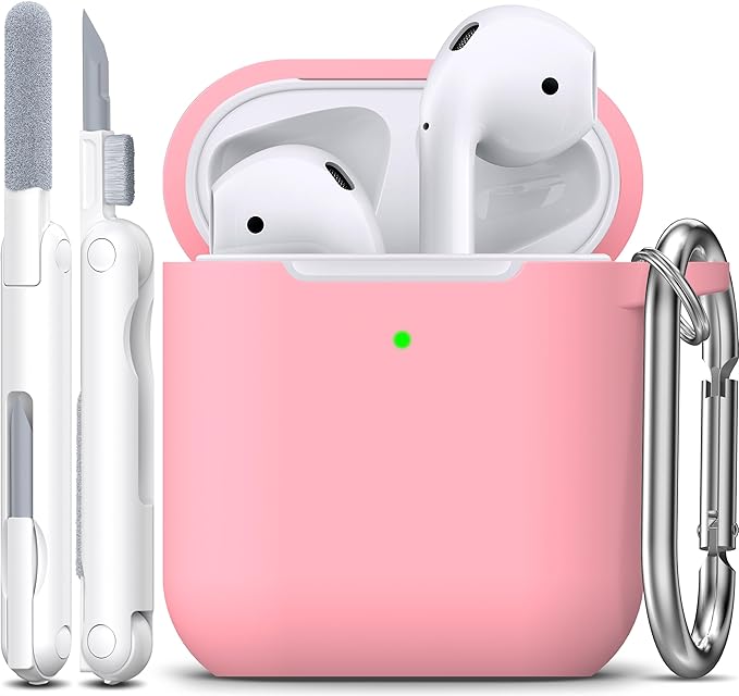 R-fun Compatible with AirPods Case Cover, Soft Silicone Protective Cover with Keychain for Women Men Compatible with Apple AirPods 2nd 1st Generation Charging Case, Front LED Visible,Pink