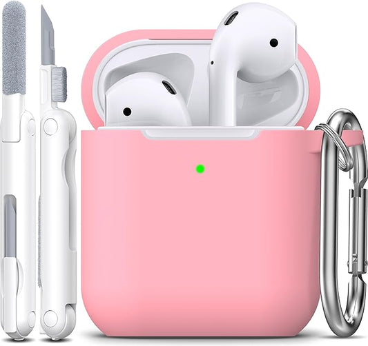 R-fun Compatible with AirPods Case Cover, Soft Silicone Protective Cover with Keychain for Women Men Compatible with Apple AirPods 2nd 1st Generation Charging Case, Front LED Visible,Pink