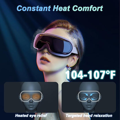 Eye Massager with Heat,Heated Eye Mask, Compression Massage,Eye Massager for Migraine Relief, Reduces Dark Circles & Strain, Improves Sleep, Ideal Gift for Men/Women,Black