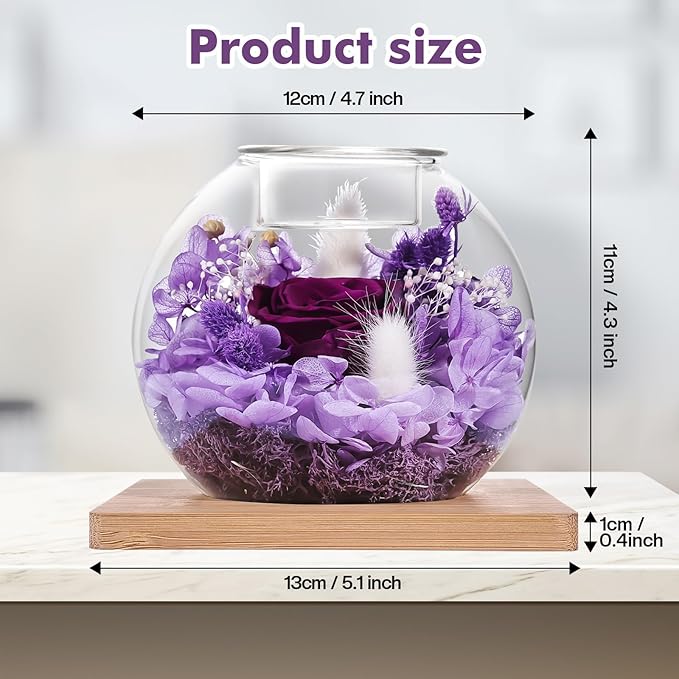 Preserved Roses - Birthday Gifts for Her, Preserved Flower in Glass Dome with Scented, Romantic Gifts for Women, Wife, Girlfriend on Birthday, Anniversary, Thanksgiving Day, Christmas Day-Purple