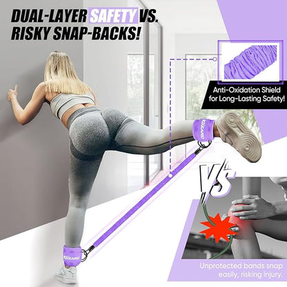 Ankle Resistance Bands with Cuffs, Ankle Weights Bands for Working Out, Women Leg and Glutes Workout Equipment, Exercise Bands for Kickbacks, Butt and Booty Trainer, Home Gym Fitness Equipment