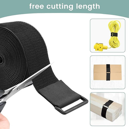 1.5In x 32Ft Cable Straps Heavy Duty With 40 Buckles, Black Hook and Loop Straps, Reusable Cable Ties for Organizer or Storage