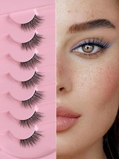 Half Eyelashes Natural Look False Eyelashes Half Lashes Cat Eye 14mm Wispy Lash Strips with Thin Band 3D Volume False Lashes Soft C Curl Natural Eyelash Fake Lash 7 Pair EVENTILL