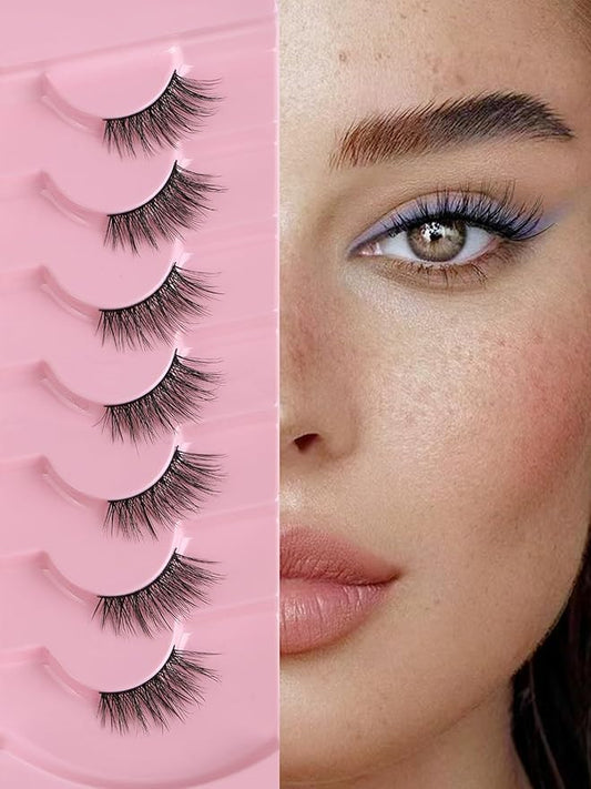 Half Eyelashes Natural Look False Eyelashes Half Lashes Cat Eye 14mm Wispy Lash Strips with Thin Band 3D Volume False Lashes Soft C Curl Natural Eyelash Fake Lash 7 Pair EVENTILL