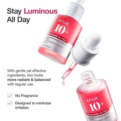 ANUA Niacinamide 10 + TXA 4 Serum, Hyaluronic Acid, Tranexamic acid, Facial Serum for Glass Skin, Clarifying, Radiant Complexion with Natural Color, Korean Skin Care (30ml /1.01 fl.oz)