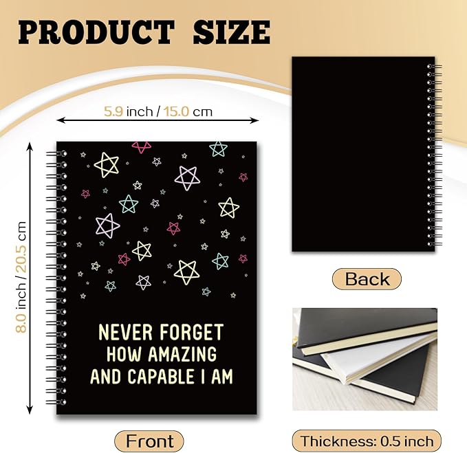 YAZMEEN Inspirational Blank Spiral Notebook（160 Pages） Never Forget How Amazing and Capable I am Hardcover Notebook Journal Positive Gift Funny Encouragement Gift for Teacher Student Colleague Friend