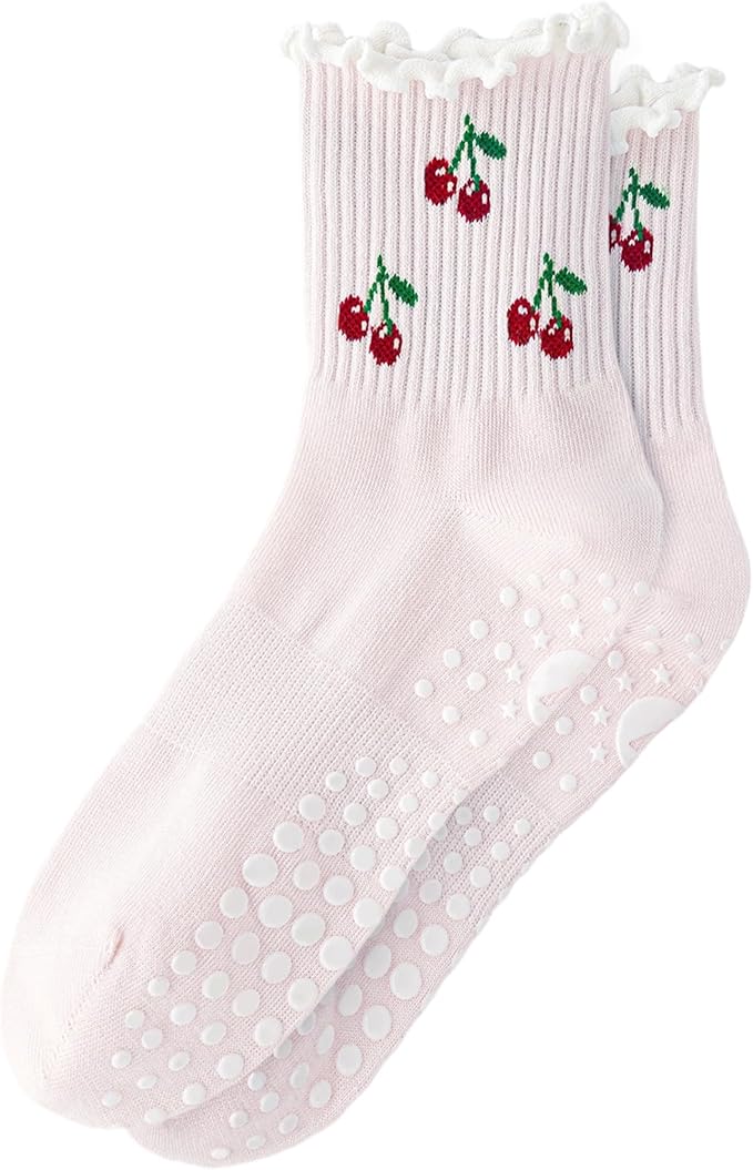 Yawlsow Pilates Grip Socks for Women Yoga Grippy Socks Cute Barre Non Skid Athletic Crew Sticky Sock Workout Hospital