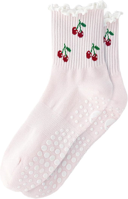 Yawlsow Pilates Grip Socks for Women Yoga Grippy Socks Cute Barre Non Skid Athletic Crew Sticky Sock Workout Hospital