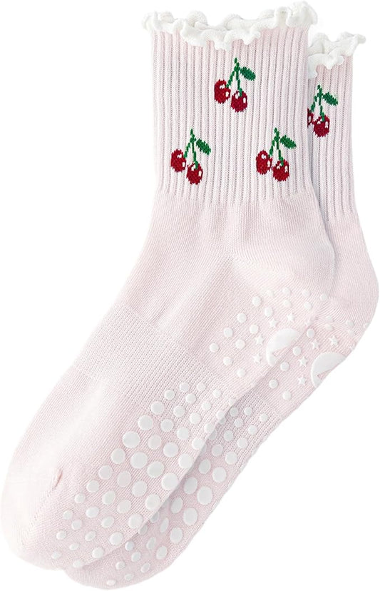Yawlsow Pilates Grip Socks for Women Yoga Grippy Socks Cute Barre Non Skid Athletic Crew Sticky Sock Workout Hospital