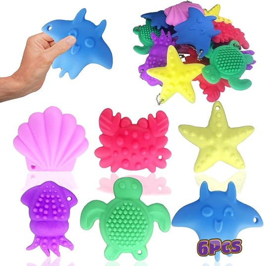 6psc Ocean Series Fidget Toys Sensory Stone for Kids，Textured Soft Worry Stone for Autism Kids Calming - Fidget Stress Toys for Students Anxiety Relief - Small Prizes Fidget Toys
