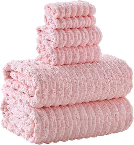 40x80 Inches Oversized Bath Sheets Extra Large Bath Towels Set of 6 for Adults Super Soft Quick Dry Lightweight Lint Free Absorbent Stripe Microfiber Shower Towels (Pink,6 Piece)
