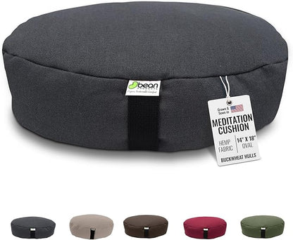 Bean Products Hemp Zafu Meditation Cushion for Sitting on Floor, Hemp Yoga Pillow, Zafu Meditation Pillow, Zen Seiza Kneeling Prayer Pad Support - Made in USA - Oval Shadow Gray