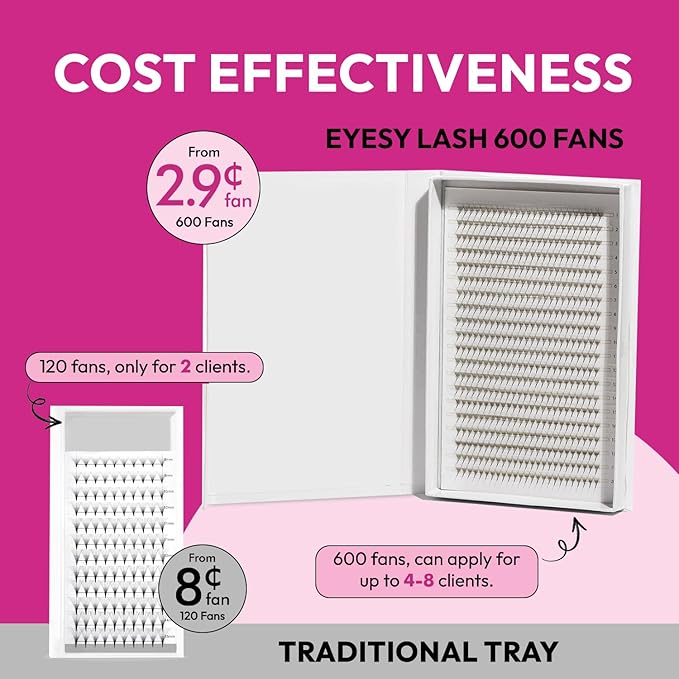 600 Easy Promade Fans - 5D 0.07 Curl D Mixed Lengths 8-16mm - Ultra Speed 20 Lines Eyelash Trays Volume Premade Lash Fans Handmade Pre Made Eyelash Extensions Fluffy Soft Pointy Base