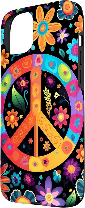 iPhone 15 Plus Peace Sign Hippie Floral Case