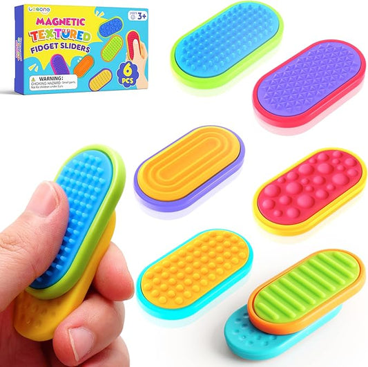 Sensory Fidget Magnet Toys for Kids: Silicone Magnetic Sliders Stress Fidgets for Autism, Anxiety Relief Small Fidget Toys for Adults Office Desk / Travel Classroom Must Haves, Stocking Stuffers Gifts