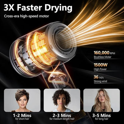 DYS0N-like Hair Dryer - 1 Min Fast Drying, High-Speed Blow Dryer with 500 Million Negative Ions, No Heat Damage, Low Noise, Lightweight, Professional Hairdryer with Diffuser & Nozzle, Gunmetal