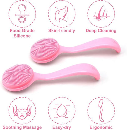 3pcs Silicone Manual Face Scrubber, Soft Face Scrubber Exfoliator, Waterproof Skin Friendly Face Cleansing Brush for Blackheads Whiteheads Makeup Residues Removal- Pink
