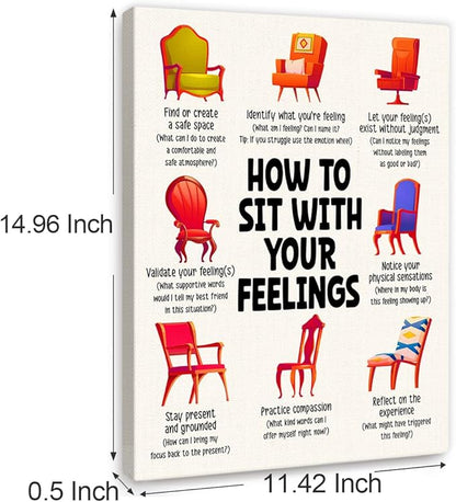 YEOION Mental Health Wall Decor,How to Sit with Your Feeling Wall Art Canvas Frame Print for Mental Health Therapy Office School Counselor Calming Corner Wall Decor