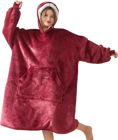WDCOZY Wearable Blanket Hoodie Oversized Sherpa Fleece Hooded Sweatshirt with Adjustable Eye Mask Cozy For Adults Women Men