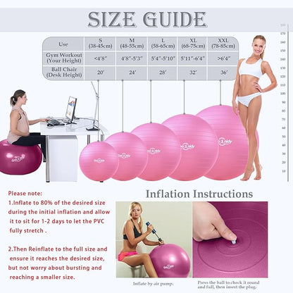 Soft Exercise ball, Anti-Burst Yoga Ball Chair Supports 2200lbs, Workout Equipment w/ Pump for Women Pregnancy, Medicine, Birthing, Physical Therapy, Stability, Excersing, Birth, Swiss, Fitness, Gym