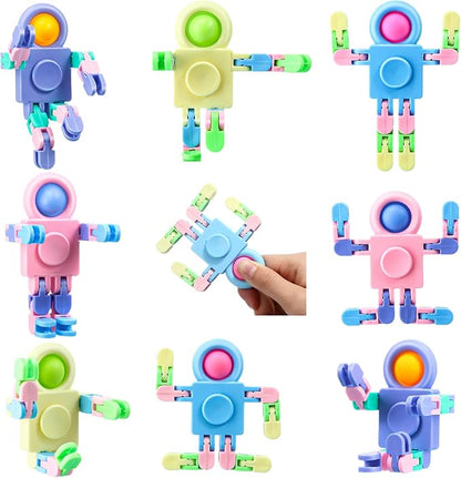 Hanaive 100 Robot Fidget Spinners Transformable Fingertip Gyro Chain Toy Deformable DIY Stress Relief Fidget Sensory Toys Adults Piñata Goodie Bag Birthday School Gift