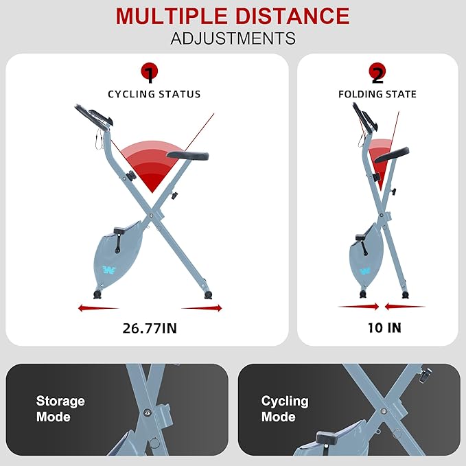 BARWING Stationary Exercise Bike for Home Workout, 5 IN 1 Foldable Indoor Cycling Bike for Seniors, 350LB Capacity, 16-Level Magnetic Resistance, Seat Backrest Adjustments