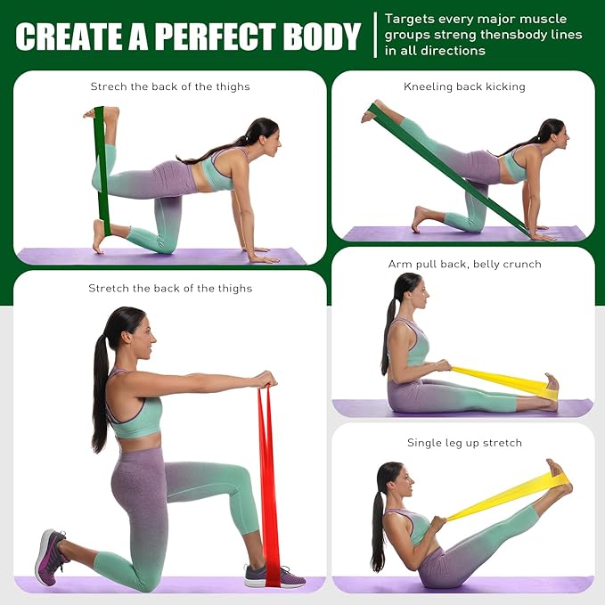 Resistance Bands, Exercise Bands, Physical Therapy Bands for Strength Training, Yoga, Pilates, Stretch Elastic Band with Different Strengths, Workout Bands for Home Gym