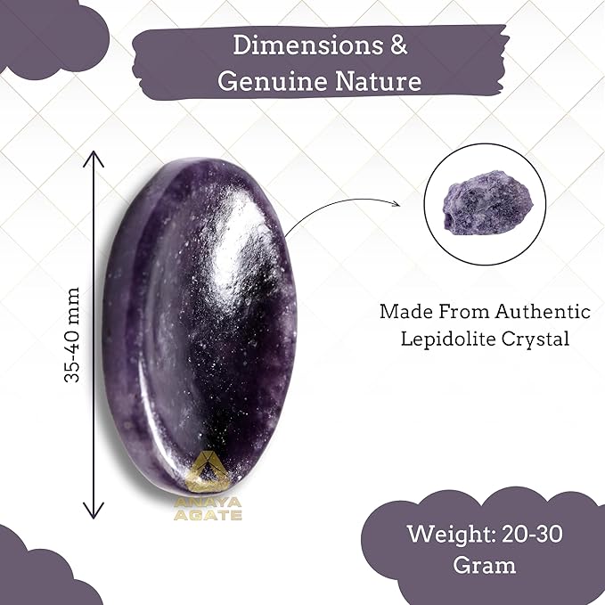 Lepidolite Worry Stones – Crystal Thumb Worry Stone for Anxiety, Stress – Relaxing and Soothing Balance Stones for Meditation, Stress Relief – Healing Stones and Crystals for Men and Women