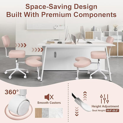 Meditation Chair, Cross Legged ADHD Office Chair for Adults with Wheels Ergonomic Back Support and Leg Rest for Multi Position Criss Cross Sitting Kneeling and Yoga Height Adjustable, Leather Style