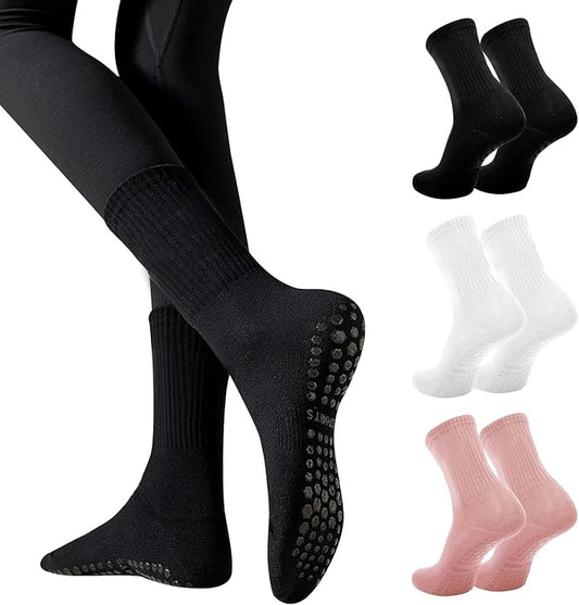3 Pairs Non Slip Yoga Socks for Women Anti-skid Long Socks for Yoga, Barre, Ballet, Dance, Barefoot Workout Gym