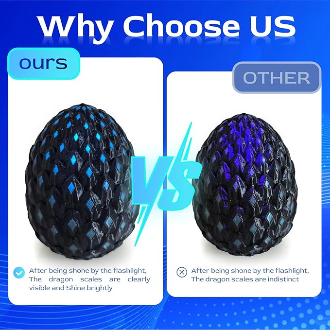 3D Printed Dragon Egg with Dragon Inside,Glowing at Night Dragon Egg Animal Figurines,3D Printed Animals Fidget Toys,Mysterious Gifts Teen Carnival Prizes,Desk Decor,Bookshelf Decor