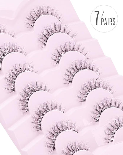 Eyelashes Natural Look Fake Eyelashes Natural Lashes Lightweight False Eyelashes Wispy Lashes 3D Faux Mink Eyelashes 7 Pairs D3