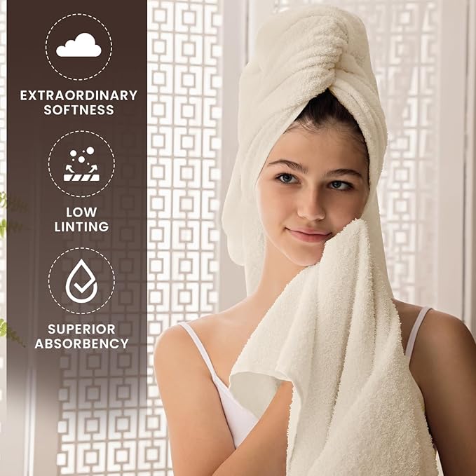 Oakias Premium Towel Set 600 GSM 8 Piece Sea Salt - 100% Ring Spun Cotton Highly Absorbent Towels Set - Super Soft Bathroom Towel Set - Hotel Quality Double Stitched Hem - Ideal for Hotels, Spa, Gyms