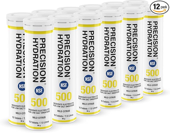 Precision Hydration Electrolyte Tablets - Multi Strength Effervescent Hydration Tablets - Combats Cramp - Low Calorie, Gluten Free, Vegan Friendly (12 Tubes, 500mg/L - Yellow Tube)