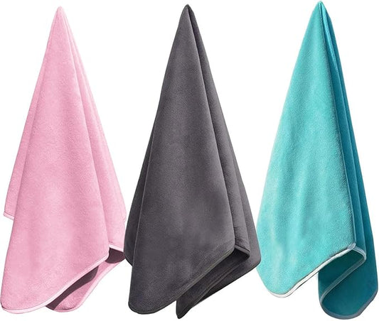 Microfiber Gym Towels Bigger Size Super Soft for Exercise Fitness, Sports, Workout, 380-GSM 15-Inch x 31-Inch Quick-Drying Towels (Pure Teal-Pink-Grey, 3 Pack)