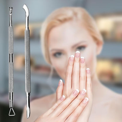 Premium Stainless Steel Manicure Tools 2-Piece Set, Upgraded Cuticle Pusher & Nail Lifter, Cuticle Trimmer & Gel Nail Polish Remove Tool, Home & Salon, For Women